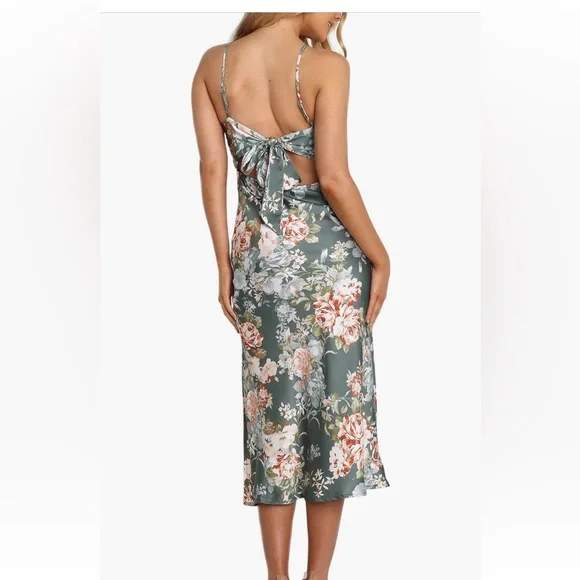 Floral Green Slip Dress - Picture 4 of 5